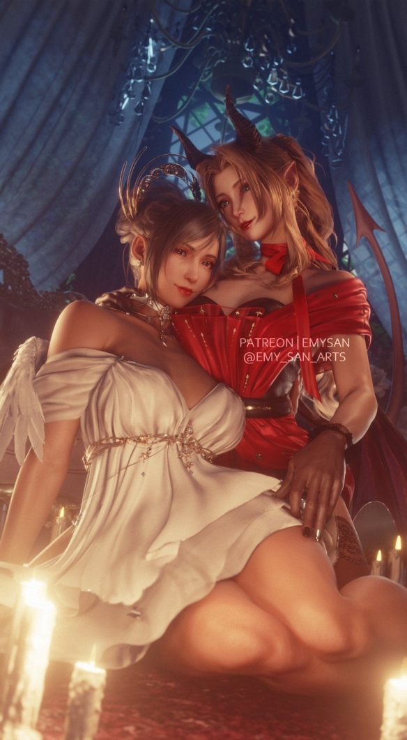 《最终幻想7》3D精美画作：蒂法与爱莉丝亲密互动令人心动不已！