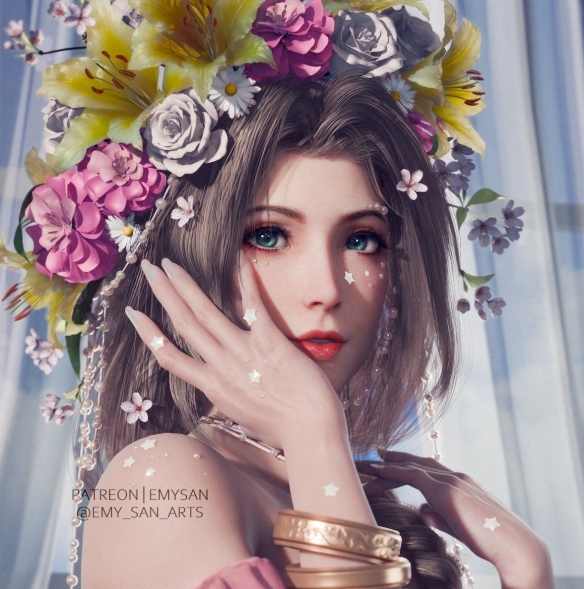 《最终幻想7》3D精美画作：蒂法与爱莉丝亲密互动令人心动不已！