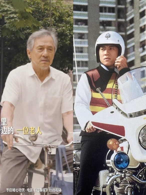 童年的偶像逐渐步入老年！71岁的成龙以骑行的姿态出现：满头白发，身躯略显佝偻

