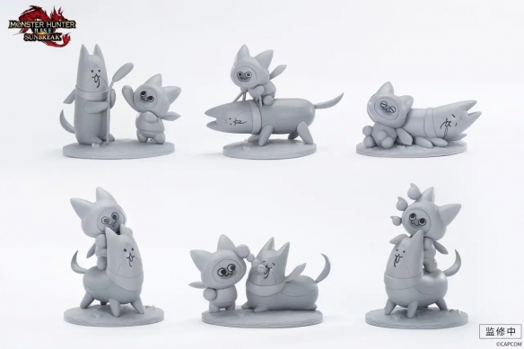 《怪物猎人崛起》全新“盒蛋”手办首次亮相，展示了艾露猫骑乘牙猎犬的精彩场景