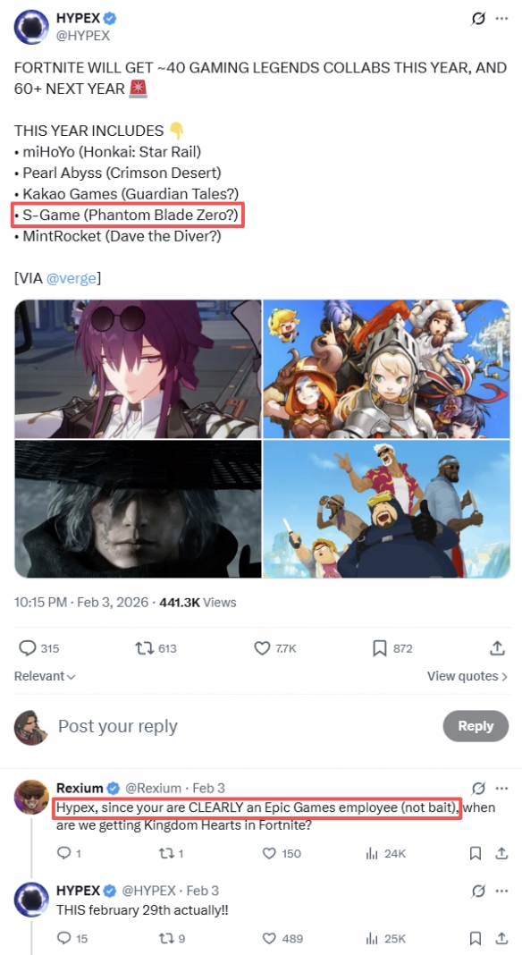 《影之刃零》被Epic列为备受期待的游戏之一,业内爆料可能与《堡垒之夜》展开合作联动。 《影之刃零》被Epic列为备受期待的游戏之一,业内爆料可能与《堡垒之夜》展开合作联动。